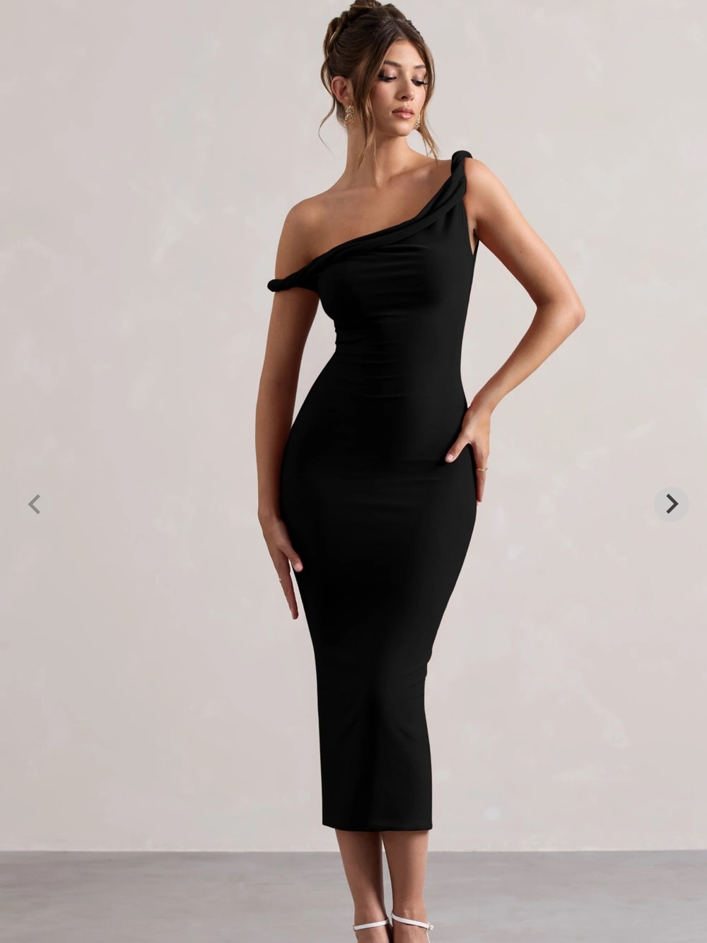 Club L London Black One-Shoulder Midi Dress